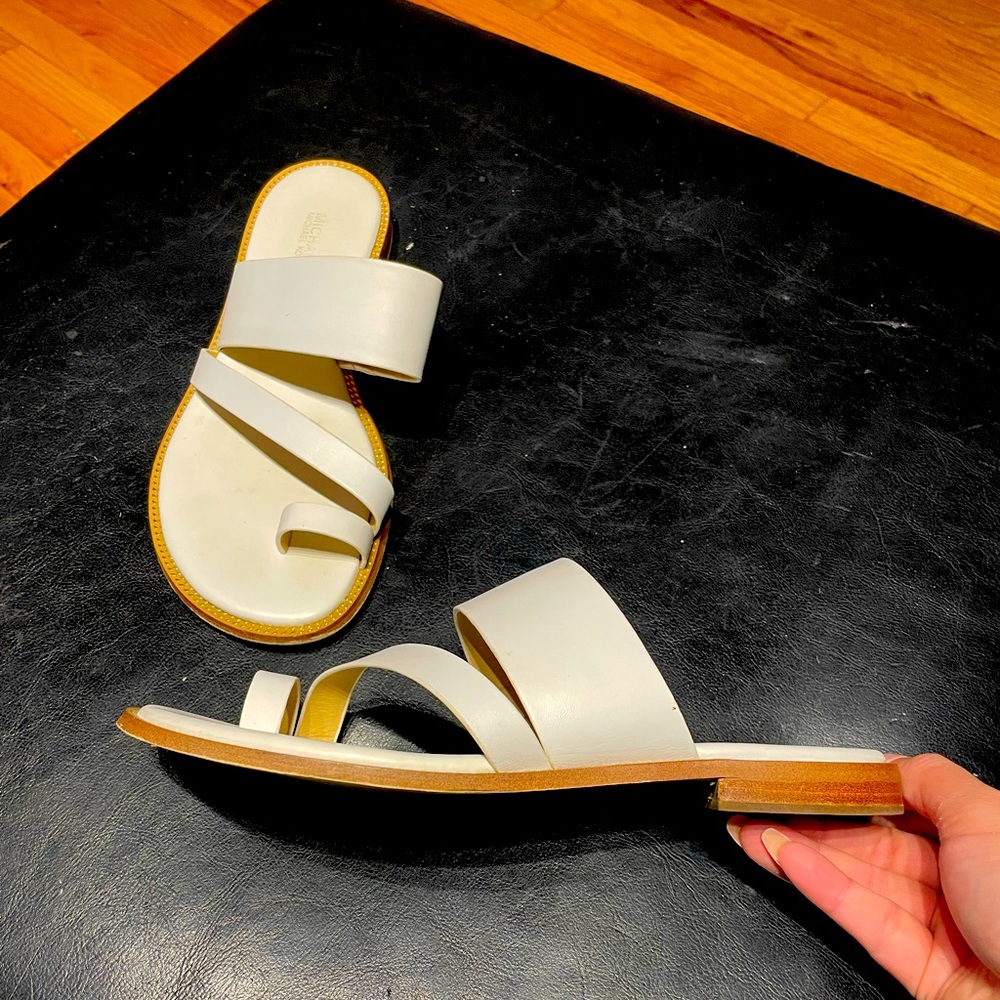 ☀️Michael Kors Leather Ring Toe flop Slides Slipon Sandals Strap Asymmetric 8